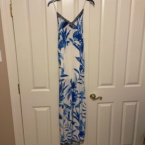 Blue and White Floral Maxi Jumpsuit